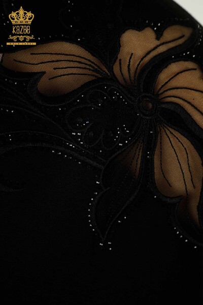 Toptan Kadın Bluz Taş İşlemeli Siyah - 79057 | KAZEE - Thumbnail