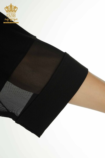 Toptan Kadın Bluz Taş İşlemeli Siyah - 79057 | KAZEE - Thumbnail