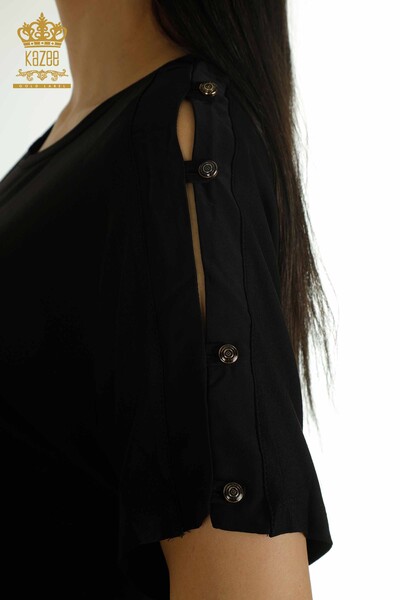 Toptan Kadın Bluz Taş İşlemeli Siyah - 79221 | KAZEE - Thumbnail