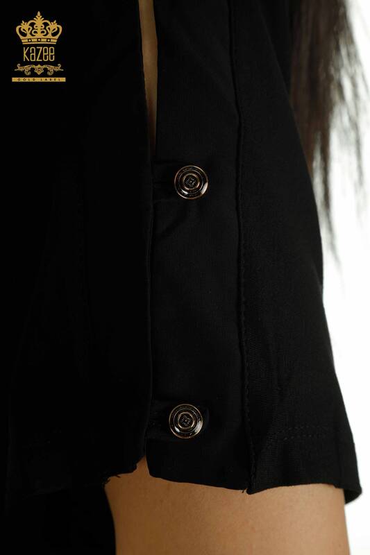 Toptan Kadın Bluz Taş İşlemeli Siyah - 79221 | KAZEE