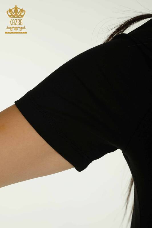 Toptan Kadın Bluz Taş İşlemeli Siyah - 79468 | KAZEE