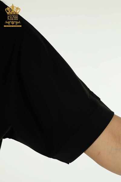 Toptan Kadın Bluz Taş İşlemeli Siyah - 79495 | KAZEE - Thumbnail
