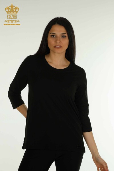 Toptan Kadın Bluz Taş İşlemeli Siyah - 79565 | KAZEE - Thumbnail