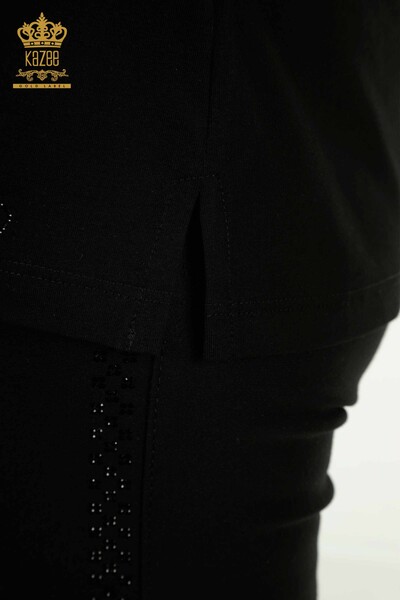 Toptan Kadın Bluz Taş İşlemeli Siyah - 79565 | KAZEE - Thumbnail