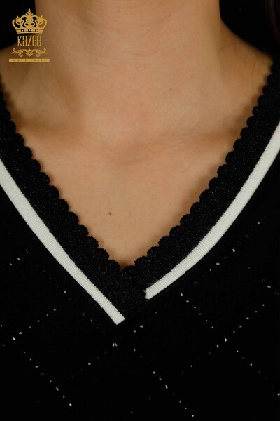 Toptan Kadın Bluz Taş İşlemeli Siyah - 79865 | KAZEE - Thumbnail