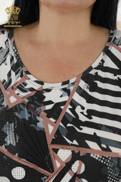 Toptan Kadın Bluz Taş İşlemeli Vizon - 12052 | KAZEE - Thumbnail
