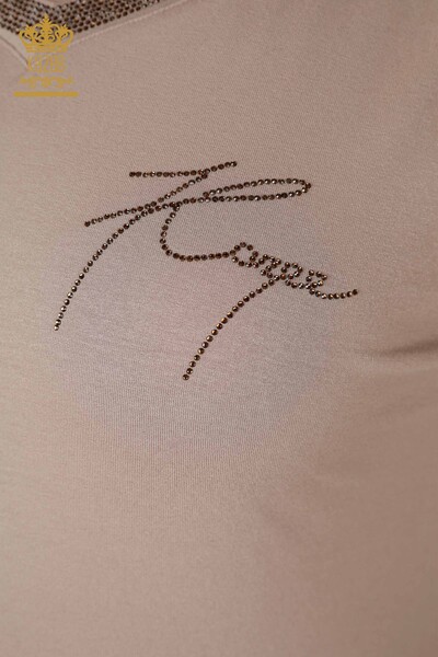 Toptan Kadın Bluz Taş İşlemeli Vizon - 77870 | KAZEE - Thumbnail