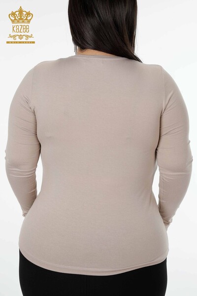 Toptan Kadın Bluz Taş İşlemeli Vizon - 79011 | KAZEE - Thumbnail