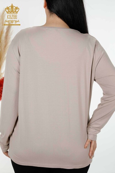 Toptan Kadın Bluz Taş İşlemeli Vizon - 79041 | KAZEE - Thumbnail