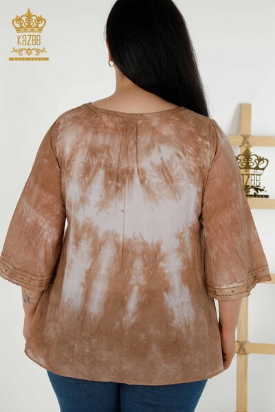 Toptan Kadın Bluz Taş İşlemeli Vizon - 79175 | KAZEE - Thumbnail