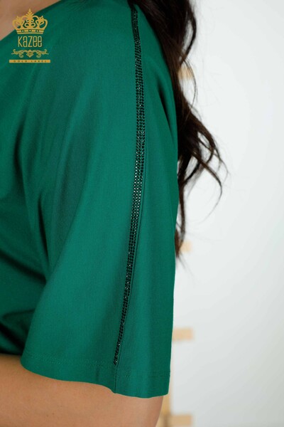 Toptan Kadın Bluz Taş İşlemeli Yeşil - 77487 | KAZEE - Thumbnail