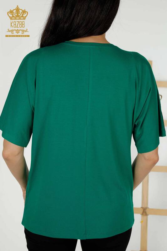 Toptan Kadın Bluz Taş İşlemeli Yeşil - 77487 | KAZEE