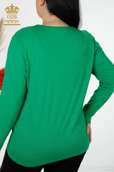 Toptan Kadın Bluz Taş İşlemeli Yeşil - 79041 | KAZEE - Thumbnail
