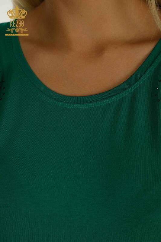 Toptan Kadın Bluz Taş İşlemeli Yeşil - 79097 | KAZEE