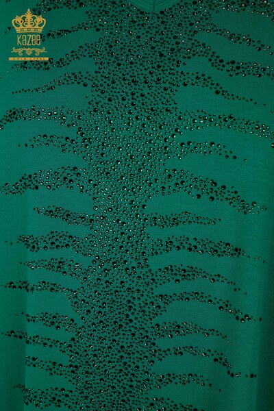Toptan Kadın Bluz Taş İşlemeli Yeşil - 79321 | KAZEE - Thumbnail