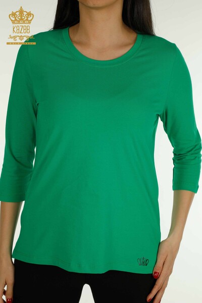 Toptan Kadın Bluz Taş İşlemeli Yeşil - 79565 | KAZEE - Thumbnail