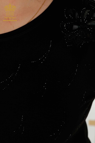 Toptan Kadın Bluz Tül Detaylı Siyah - 79086 | KAZEE - Thumbnail
