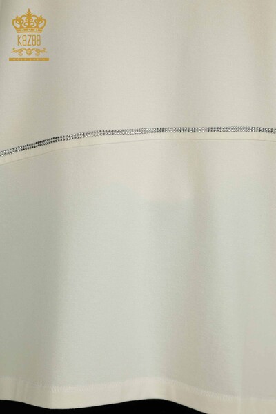Toptan Kadın Bluz Tül Detaylı Ekru - 79051 | KAZEE - Thumbnail
