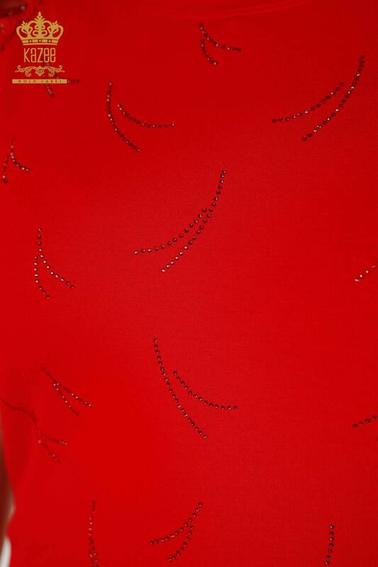 Toptan Kadın Bluz Tül Detaylı Kırmızı - 79086 | KAZEE