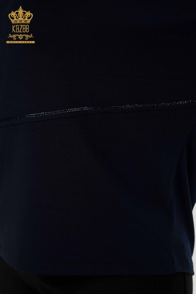 Toptan Kadın Bluz Tül Detaylı Lacivert - 79051 | KAZEE - Thumbnail
