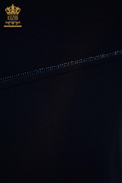 Toptan Kadın Bluz Tül Detaylı Lacivert - 79051 | KAZEE - Thumbnail
