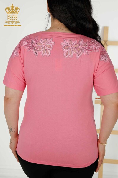 Toptan Kadın Bluz Tül Detaylı Pembe - 79086 | KAZEE - 8