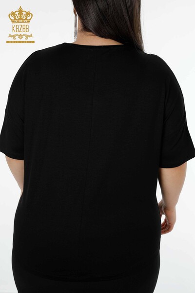 Toptan Kadın Bluz Tül Detaylı Siyah - 78908 | KAZEE - Thumbnail