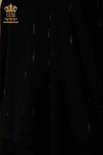Toptan Kadın Bluz Tül Detaylı Siyah - 79136 | KAZEE - Thumbnail