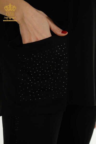 Toptan Kadın Bluz Tül Detaylı Siyah - 79298 | KAZEE - Thumbnail