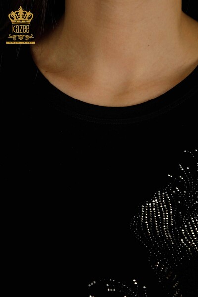 Toptan Kadın Bluz Tül Detaylı Siyah - 79298 | KAZEE - Thumbnail