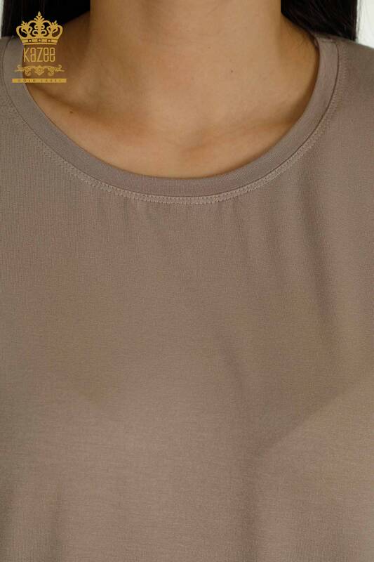 Toptan Kadın Bluz Tül Detaylı Vizon - 79390 | KAZEE