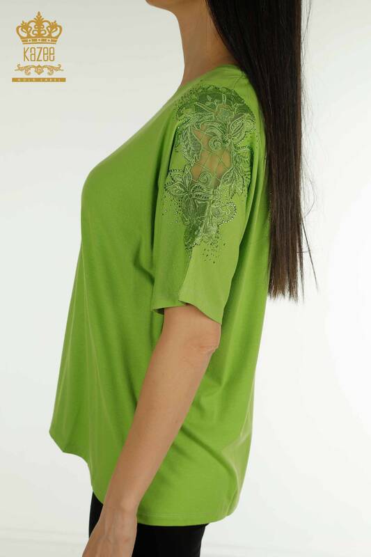 Toptan Kadın Bluz Tül Detaylı Yeşil - 79390 | KAZEE