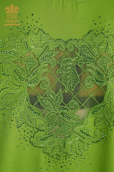 Toptan Kadın Bluz Tül Detaylı Yeşil - 79390 | KAZEE - Thumbnail