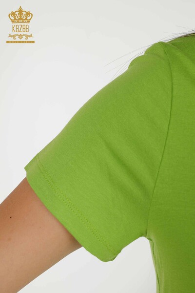 Toptan Kadın Bluz V Yaka Fıstık Yeşil - 79179 | KAZEE - Thumbnail