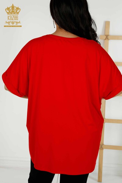 Toptan Kadın Bluz V Yaka Kırmızı - 79320 | KAZEE - Thumbnail