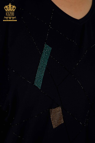 Toptan Kadın Bluz V Yaka Lacivert - 79320 | KAZEE - Thumbnail