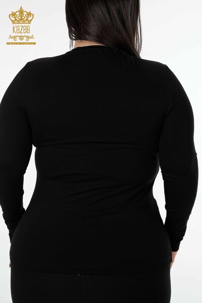Toptan Kadın Bluz V Yaka Siyah - 79006 | KAZEE - Thumbnail