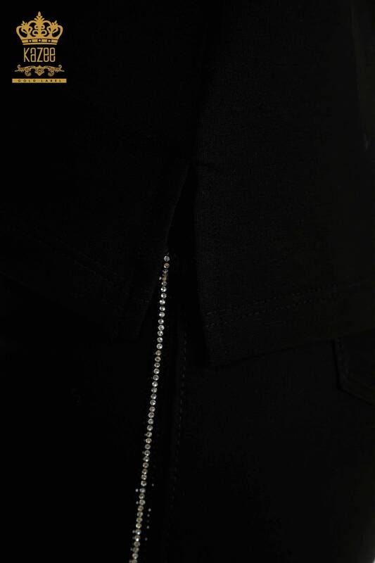 Toptan Kadın Bluz V Yaka Siyah - 79309 | KAZEE