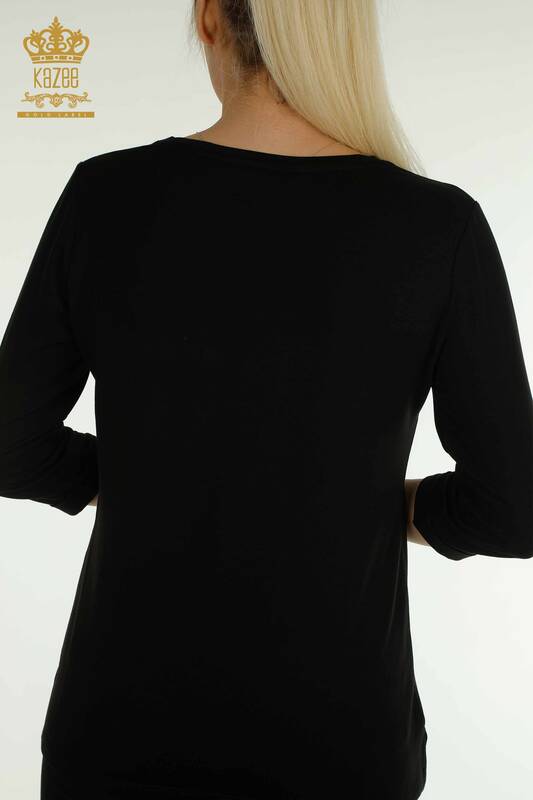Toptan Kadın Bluz V Yaka Siyah - 79309 | KAZEE