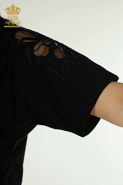 Toptan Kadın Bluz V Yaka Siyah - 79550 | KAZEE - Thumbnail