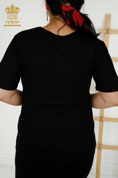 Toptan Kadın Bluz Yaka Detaylı Siyah - 79311 | KAZEE - Thumbnail