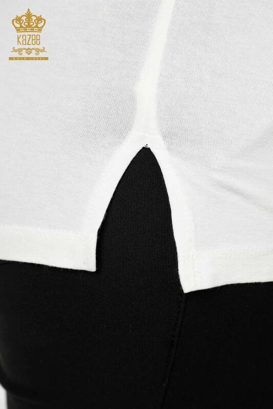Toptan Kadın Bluz Yaprak Desenli Ekru - 77970 | KAZEE
