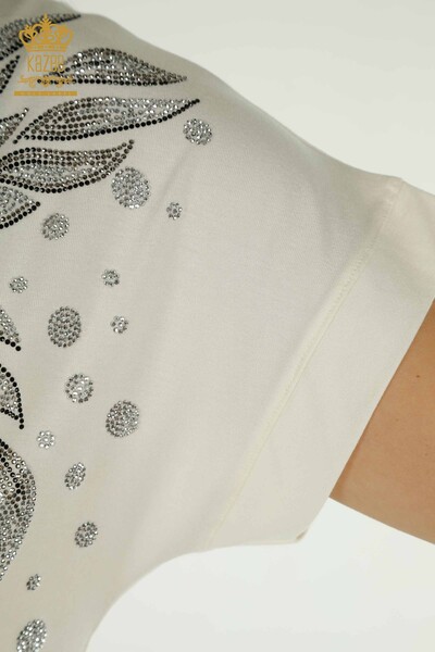 Toptan Kadın Bluz Yaprak Desenli Ekru - 79053 | KAZEE - 5