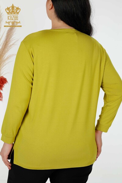 Toptan Kadın Bluz Yaprak Desenli Fıstık Yeşil - 77913 | KAZEE - Thumbnail