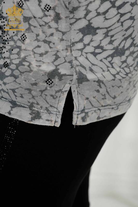 Toptan Kadın Bluz Yaprak Desenli Gri - 79130 | KAZEE