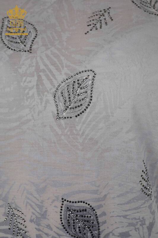 Toptan Kadın Bluz Yaprak Desenli Gri - 79135 | KAZEE