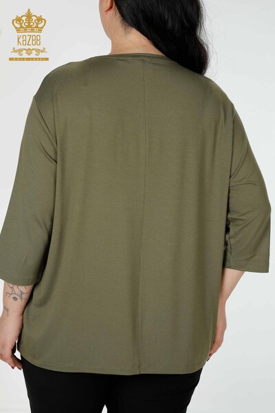 Toptan Kadın Bluz Yaprak Desenli Haki - 78946 | KAZEE - Thumbnail