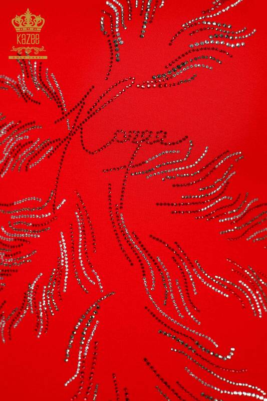 Toptan Kadın Bluz Yaprak Desenli Kırmızı - 77970 | KAZEE