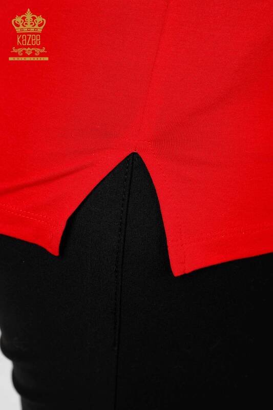 Toptan Kadın Bluz Yaprak Desenli Kırmızı - 77970 | KAZEE