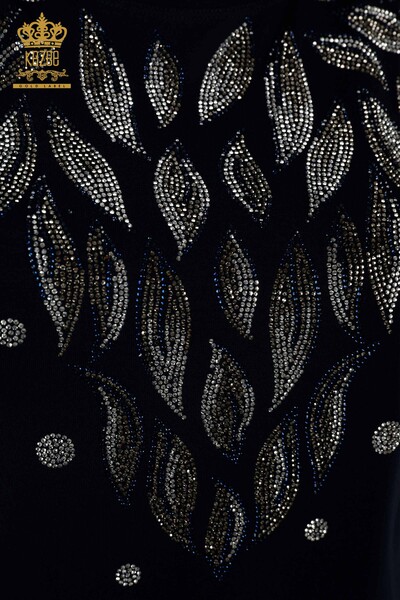 Toptan Kadın Bluz Yaprak Desenli Lacivert - 79053 | KAZEE - Thumbnail